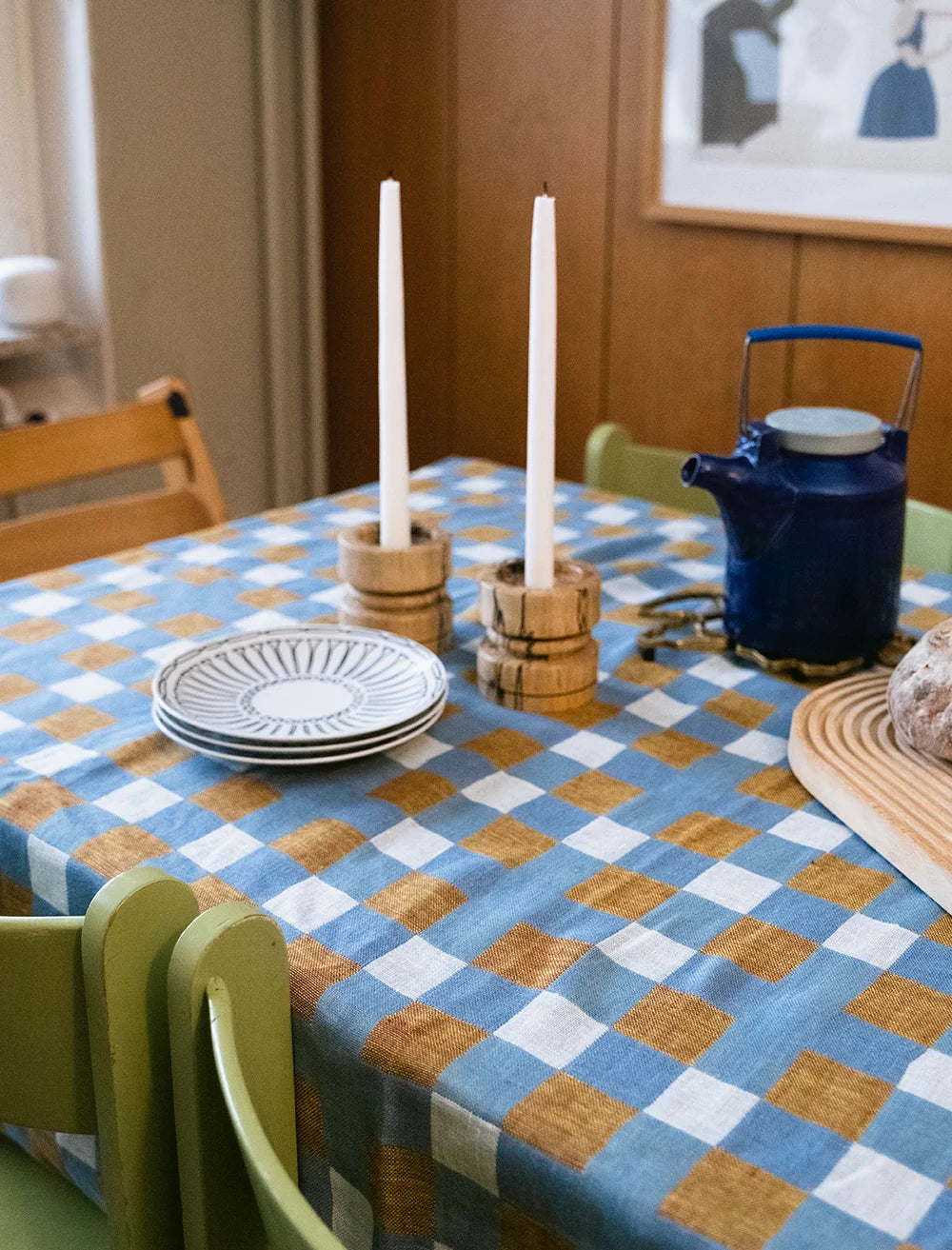 CHECKERED WOVEN TABLECLOTH, OAT